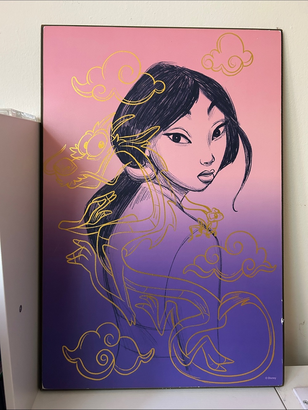 Pink and Purple Disney Princess Mulan Wooden Painting